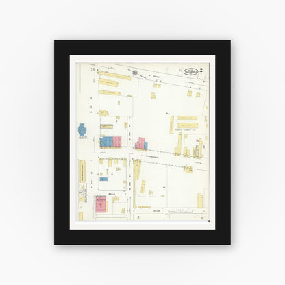 Old map wall art mockup — black gallery frame with white mat — Sanborn Fire Insurance Map from San Angelo, Tom Green County, Texas (1913), Sheet #0002