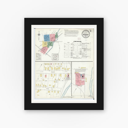 Old map wall art mockup — black gallery frame with white mat — Sanborn Fire Insurance Map from Minerva, Stark And Carroll Counties, Ohio (1915), Sheet #0001