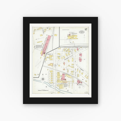 Old map wall art mockup — black gallery frame with white mat — Sanborn Fire Insurance Map from Goshen, Elkhart County, Indiana (1901), Sheet #0017