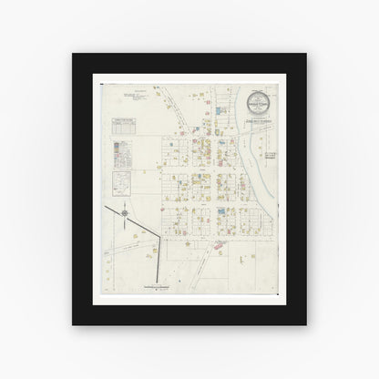 Old map wall art mockup — black gallery frame with white mat — Sanborn Fire Insurance Map from Miamitown, Hamilton County, Ohio (1938), Sheet #0001