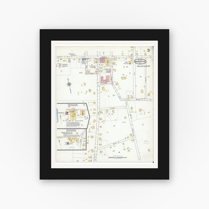 Old map wall art mockup — black gallery frame with white mat — Sanborn Fire Insurance Map from Warrenton, Warren County, North Carolina (1918), Sheet #0003