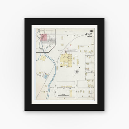 Old map wall art mockup — black gallery frame with white mat — Sanborn Fire Insurance Map from Altoona, Blair County, Pennsylvania (1888), Sheet #0023