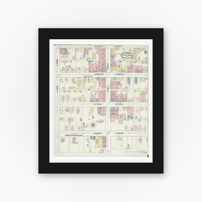 Old map wall art mockup — black gallery frame with white mat — Sanborn Fire Insurance Map from Fostoria, Seneca, Hancock, And Wood Counties, Ohio (1891), Sheet #0002