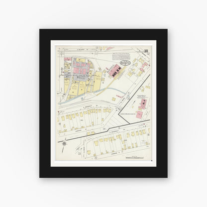 Old map wall art mockup — black gallery frame with white mat — Sanborn Fire Insurance Map from Washington, Washington County, Pennsylvania (1914), Sheet #0018