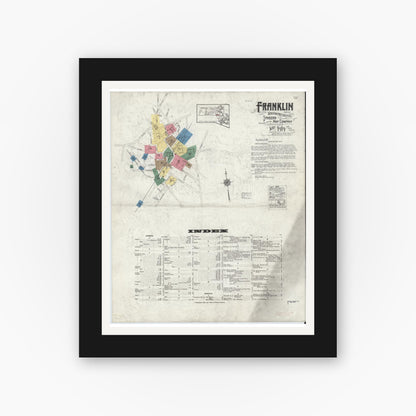 Old map wall art mockup — black gallery frame with white mat — Sanborn Fire Insurance Map from Franklin, Norfolk County, Massachusetts (1919) - Complete Map Set