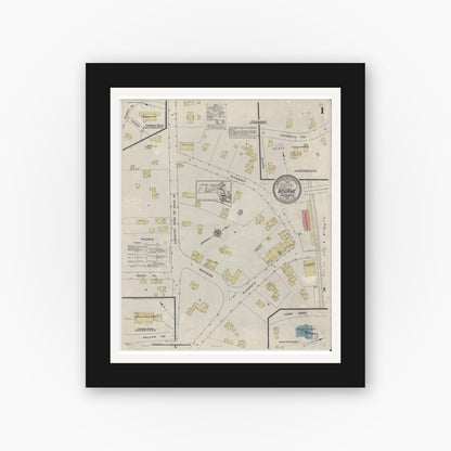 Old map wall art mockup — black gallery frame with white mat — Sanborn Fire Insurance Map from Bourne, Barnstable County, Massachusetts (1913), Sheet #0001
