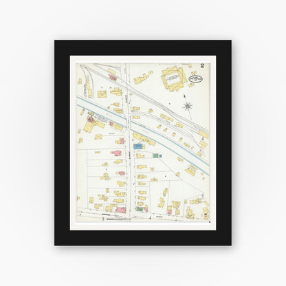 Old map wall art mockup — black gallery frame with white mat — Sanborn Fire Insurance Map from Pittsford, Monroe County, New York (1905), Sheet #0002