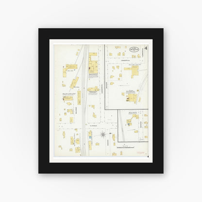 Old map wall art mockup — black gallery frame with white mat — Sanborn Fire Insurance Map from Webster, Monroe County, New York (1906), Sheet #0004
