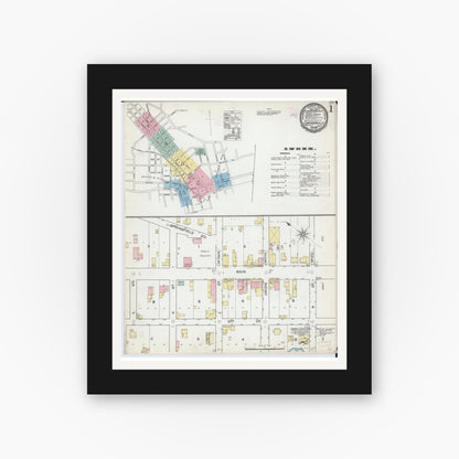 Old map wall art mockup — black gallery frame with white mat — Sanborn Fire Insurance Map from Edwardsville, Madison County, Illinois (1892), Sheet #0001