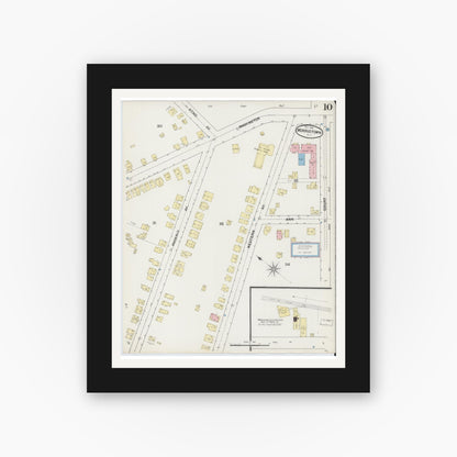Old map wall art mockup — black gallery frame with white mat — Sanborn Fire Insurance Map from Morristown, Morris County, New Jersey (1890), Sheet #0010