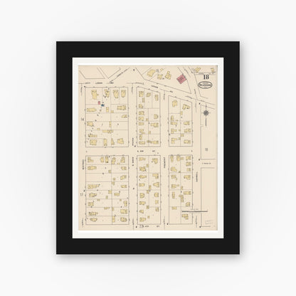 Old map wall art mockup — black gallery frame with white mat — Sanborn Fire Insurance Map from Belvidere, Boone County, Illinois (1922), Sheet #0018