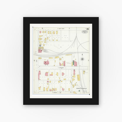 Old map wall art mockup — black gallery frame with white mat — Sanborn Fire Insurance Map from Findlay, Hancock County, Ohio (1901), Sheet #0019
