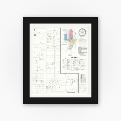 Old map wall art mockup — black gallery frame with white mat — Sanborn Fire Insurance Map from Ozona, Crockett County, Texas (1941), Sheet #0001