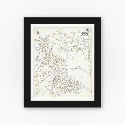 Old map wall art mockup — black gallery frame with white mat — Sanborn Fire Insurance Map from Winchester, Middlesex County, Massachusetts (1921), Sheet #0012