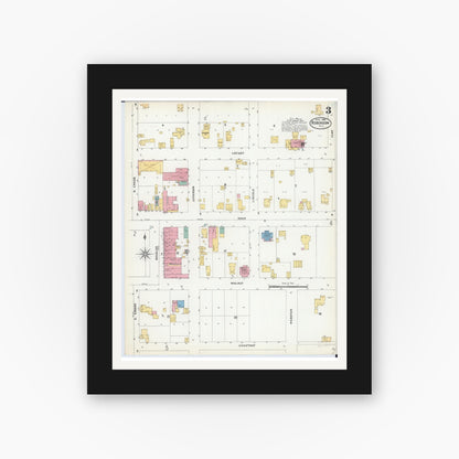 Old map wall art mockup — black gallery frame with white mat — Sanborn Fire Insurance Map from Robinson, Crawford County, Illinois (1906), Sheet #0003