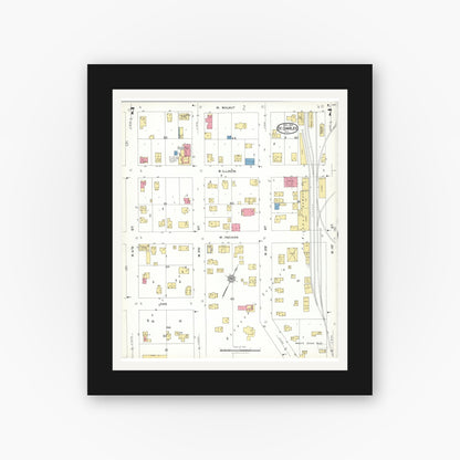 Old map wall art mockup — black gallery frame with white mat — Sanborn Fire Insurance Map from Saint Charles, Kane County, Illinois (1923), Sheet #0007