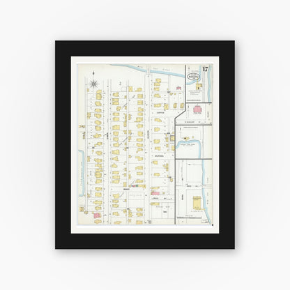 Old map wall art mockup — black gallery frame with white mat — Sanborn Fire Insurance Map from Kokomo, Howard County, Indiana (1902), Sheet #0017