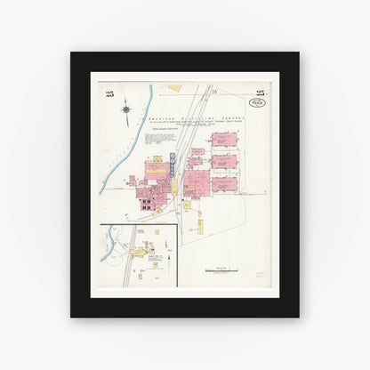 Old map wall art mockup — black gallery frame with white mat — Sanborn Fire Insurance Map from Pekin, Tazewell County, Illinois (1925), Sheet #0025