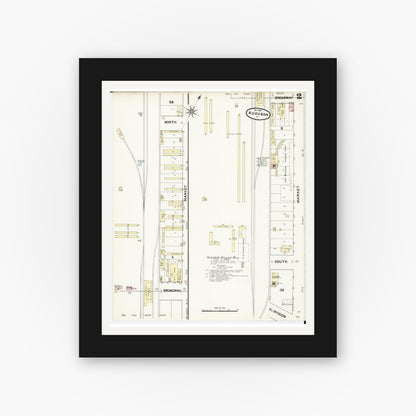 Old map wall art mockup — black gallery frame with white mat — Sanborn Fire Insurance Map from Audubon, Audubon County, Iowa (1890), Sheet #0002