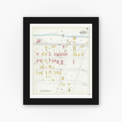 Old map wall art mockup — black gallery frame with white mat — Sanborn Fire Insurance Map from Monongahela City, Washington County, Pennsylvania (1900), Sheet #0003