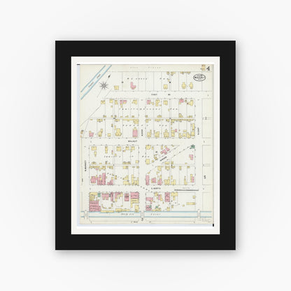 Old map wall art mockup — black gallery frame with white mat — Sanborn Fire Insurance Map from Waverly, Pike County, Ohio (1897), Sheet #0004