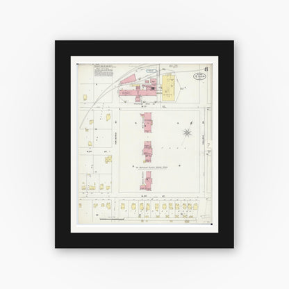 Old map wall art mockup — black gallery frame with white mat — Sanborn Fire Insurance Map from Dixon, Lee County, Illinois (1897), Sheet #0008