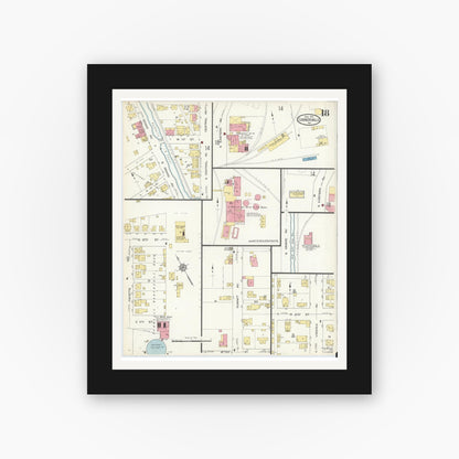 Old map wall art mockup — black gallery frame with white mat — Sanborn Fire Insurance Map from Connersville, Fayette County, Indiana (1913), Sheet #0018