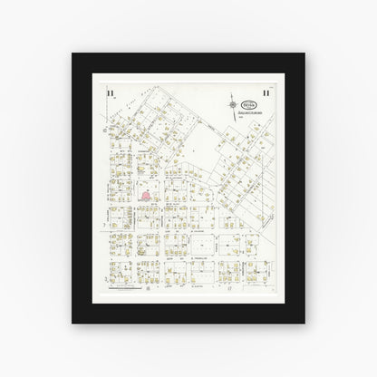 Old map wall art mockup — black gallery frame with white mat — Sanborn Fire Insurance Map from Bryan, Brazos County, Texas (1925), Sheet #0011