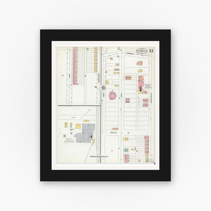 Old map wall art mockup — black gallery frame with white mat — Sanborn Fire Insurance Map from Phoenixville, Chester County, Pennsylvania (1900), Sheet #0011