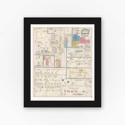 Old map wall art mockup — black gallery frame with white mat — Sanborn Fire Insurance Map from Bridgewater, Rockingham County, Virginia (1917), Sheet #0001