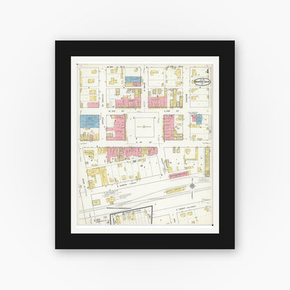 Old map wall art mockup — black gallery frame with white mat — Sanborn Fire Insurance Map from Mountain Grove, Wright County, Missouri (1915), Sheet #0004