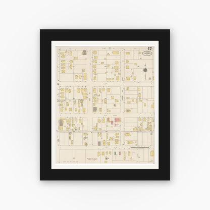 Old map wall art mockup — black gallery frame with white mat — Sanborn Fire Insurance Map from Calexico, Imperial County, California (1920), Sheet #0017