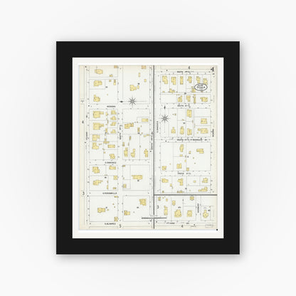 Old map wall art mockup — black gallery frame with white mat — Sanborn Fire Insurance Map from Ocala, Marion County, Florida (1901), Sheet #0004