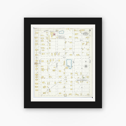 Old map wall art mockup — black gallery frame with white mat — Sanborn Fire Insurance Map from Archbold, Fulton County, Ohio (1908), Sheet #0003