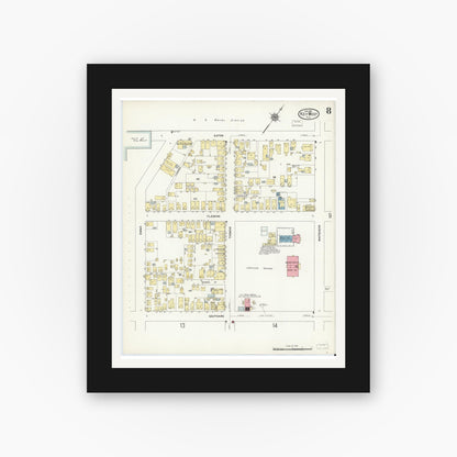 Old map wall art mockup — black gallery frame with white mat — Sanborn Fire Insurance Map from Key West, Monroe County, Florida (1912), Sheet #0008