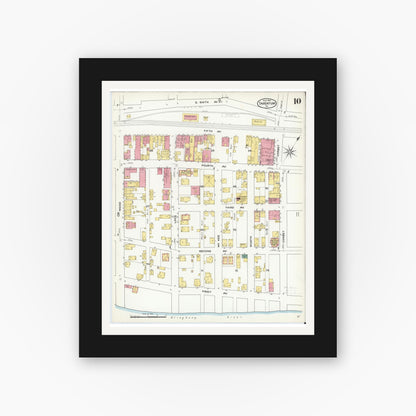 Old map wall art mockup — black gallery frame with white mat — Sanborn Fire Insurance Map from Tarentum, Allegheny County, Pennsylvania (1909), Sheet #0010