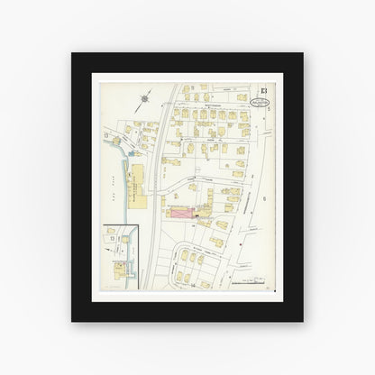 Old map wall art mockup — black gallery frame with white mat — Sanborn Fire Insurance Map from Arlington, Middlesex County, Massachusetts (1914), Sheet #0013
