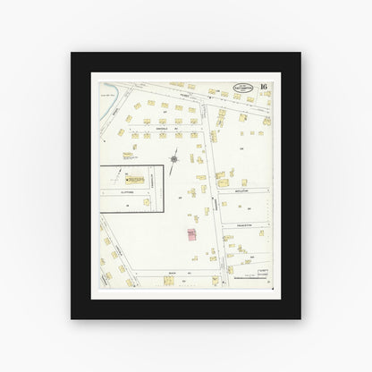 Old map wall art mockup — black gallery frame with white mat — Sanborn Fire Insurance Map from East Hampton, Hampshire County, Massachusetts (1910), Sheet #0016
