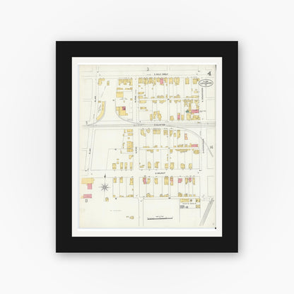 Old map wall art mockup — black gallery frame with white mat — Sanborn Fire Insurance Map from Lock Haven, Clinton County, Pennsylvania (1906), Sheet #0004