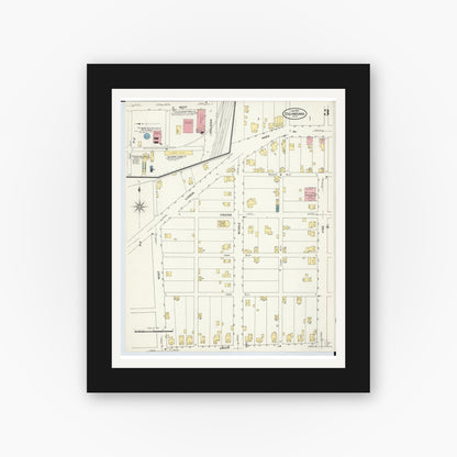 Old map wall art mockup — black gallery frame with white mat — Sanborn Fire Insurance Map from Columbiana, Columbiana County, Ohio (1909), Sheet #0003
