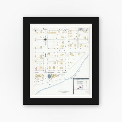 Old map wall art mockup — black gallery frame with white mat — Sanborn Fire Insurance Map from Momence, Kankakee County, Illinois (1924), Sheet #0009