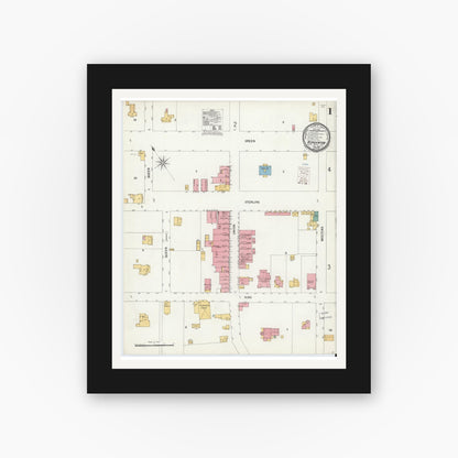 Old map wall art mockup — black gallery frame with white mat — Sanborn Fire Insurance Map from Morganton, Burke County, North Carolina (1900) - Complete Map Set