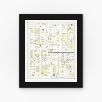 Old map wall art mockup — black gallery frame with white mat — Sanborn Fire Insurance Map from Red Jacket, Houghton County, Michigan (1908), Sheet #0010
