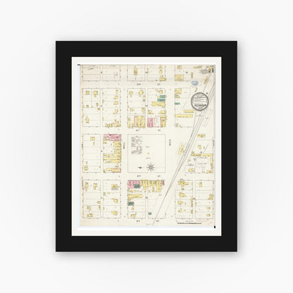 Old map wall art mockup — black gallery frame with white mat — Sanborn Fire Insurance Map from Seymour, Wayne County, Iowa (1894) â€” Complete Set