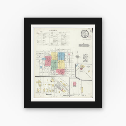 Old map wall art mockup — black gallery frame with white mat — Sanborn Fire Insurance Map from Mount Vernon, Jefferson County, Illinois (1897) - Complete Map Set