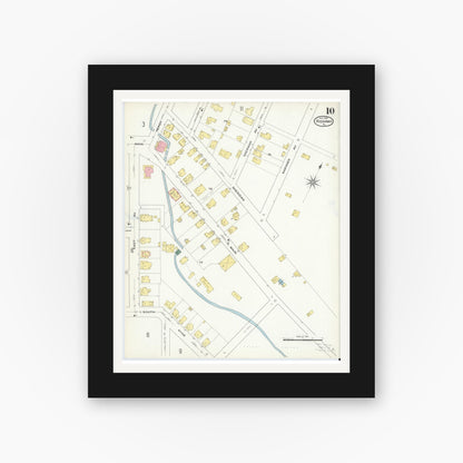 Old map wall art mockup — black gallery frame with white mat — Sanborn Fire Insurance Map from Ridgway, Elk County, Pennsylvania (1909), Sheet #0010