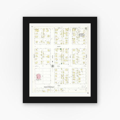 Old map wall art mockup — black gallery frame with white mat — Sanborn Fire Insurance Map from Odebolt, Sac County, Iowa (1909), Sheet #0002