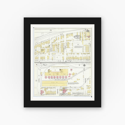 Old map wall art mockup — black gallery frame with white mat — Sanborn Fire Insurance Map from Portsmouth, Scioto County, Ohio (1911), Sheet #0023