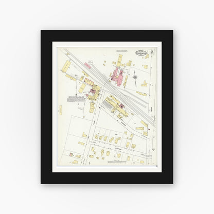 Old map wall art mockup — black gallery frame with white mat — Sanborn Fire Insurance Map from Bridgewater, Plymouth County, Massachusetts (1912), Sheet #0002