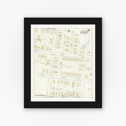 Old map wall art mockup — black gallery frame with white mat — Sanborn Fire Insurance Map from Haddonfield, Camden County, New Jersey (1914), Sheet #0010